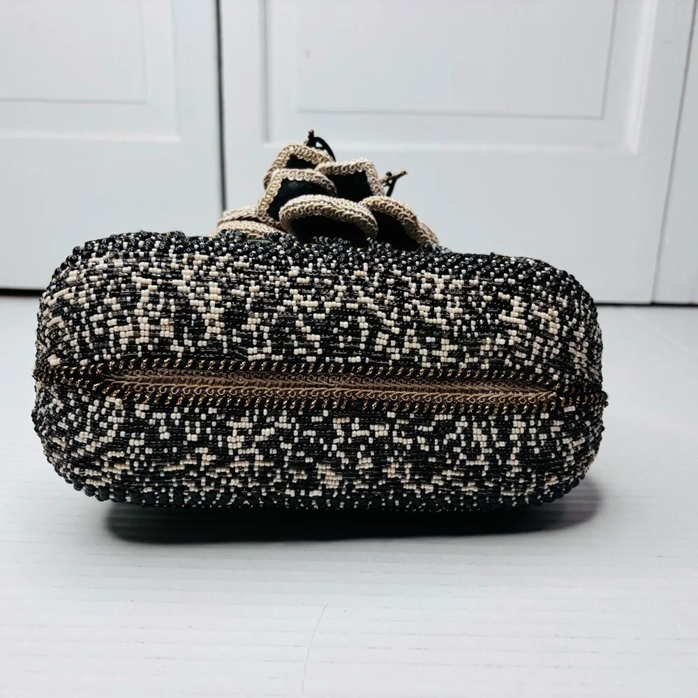 MARY FRANCES Dark Multi-Toned Vintage Beaded Floral Clutch